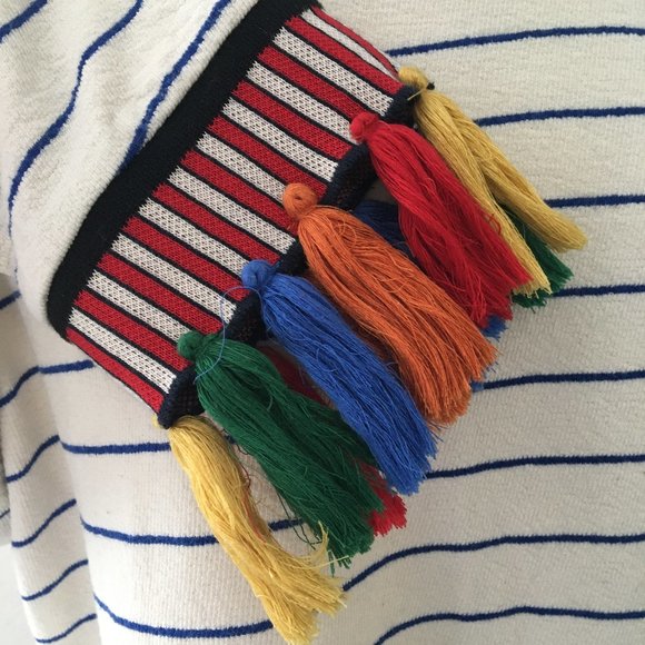 Zara White and Blue Stripes with Colorful Tassels - Picture 4 of 6